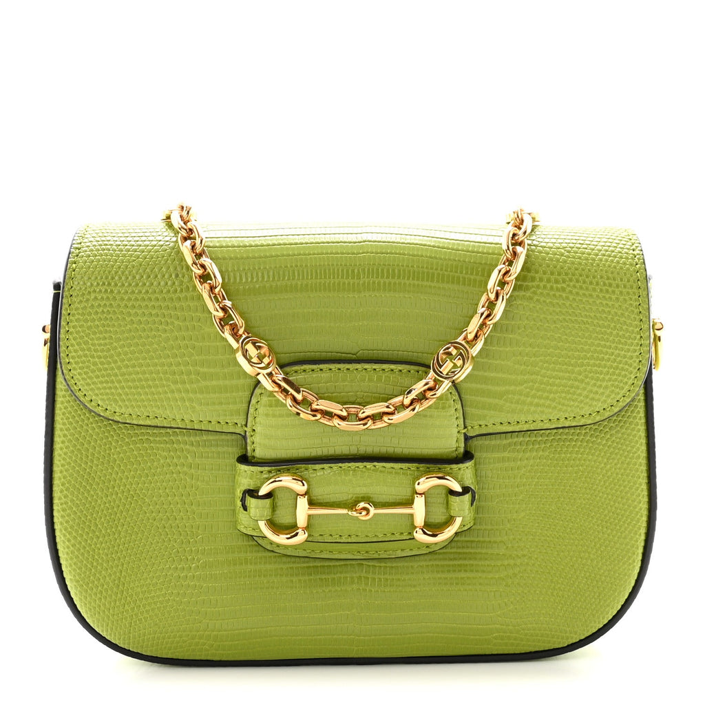 Lizard Mini Horsebit 1955 Shoulder Bag Green
