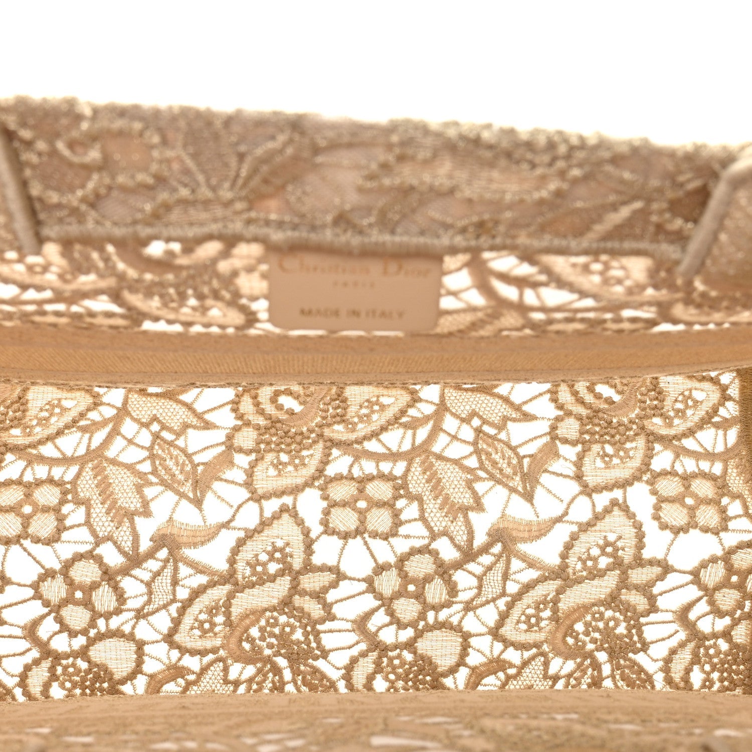 Transparent Metallic Embroidered Mesh Macrame Medium Book Tote Gold