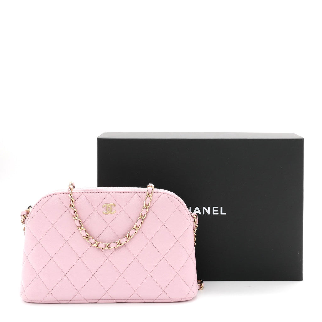 Caviar Quilted Classic Clutch With Chain Pink