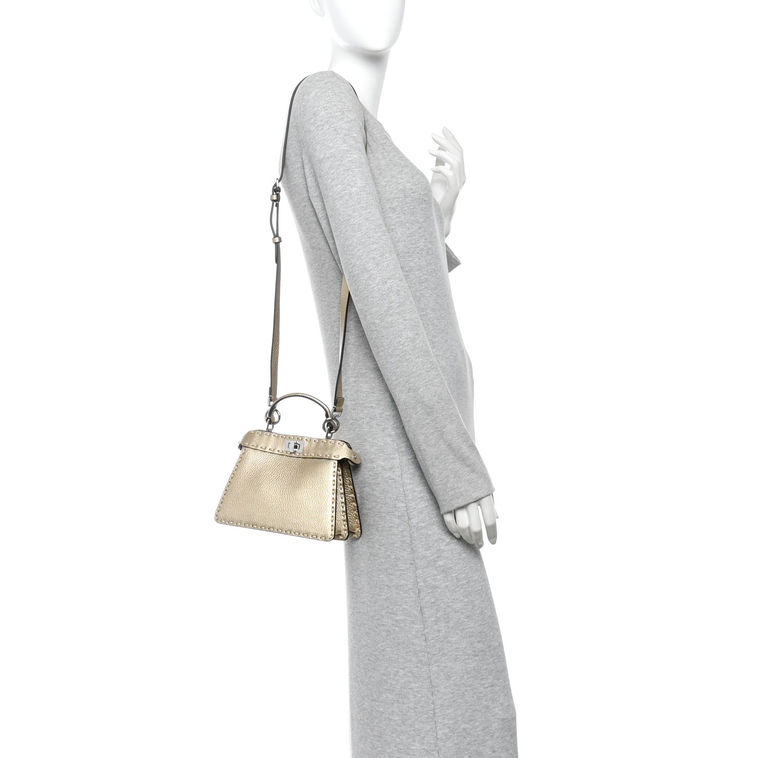 Metallic Cuoio Roma Sellerissima Nappa Sintetica Tape Stitch Petite Peekaboo I SEE U Iconic Satchel Platino