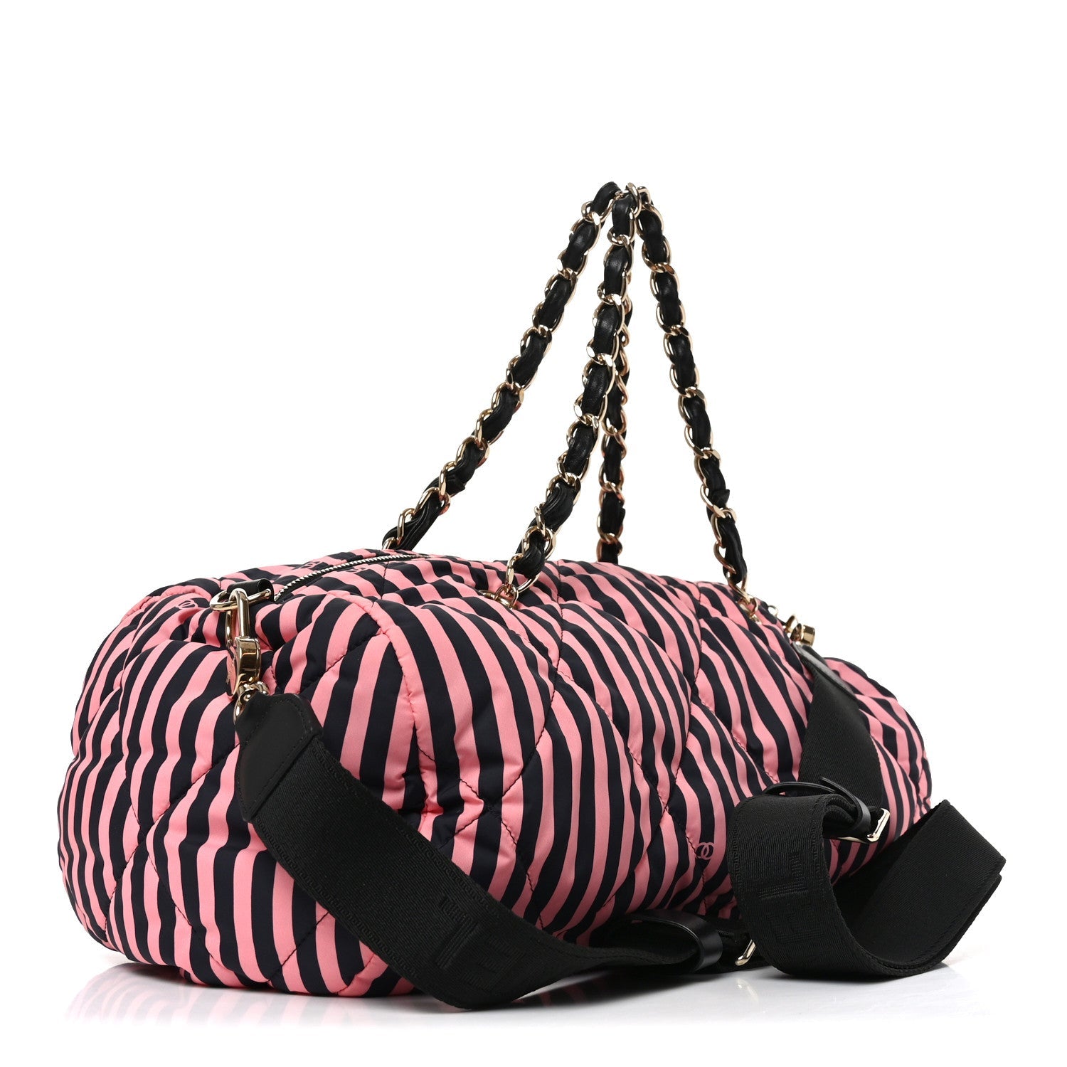 Nylon Striped Quilted Coco Beach Large Bowling Bag Black Coral