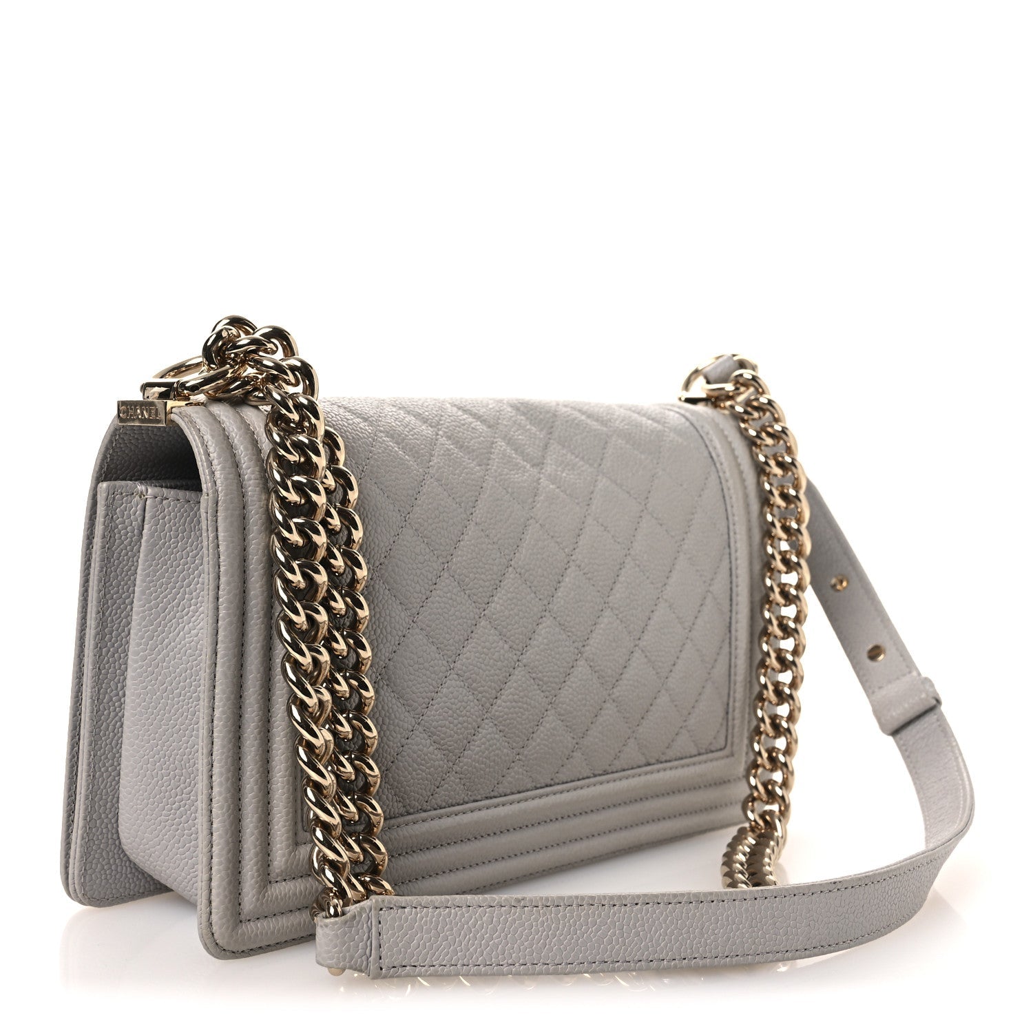 Caviar Quilted Medium Boy Flap Grey