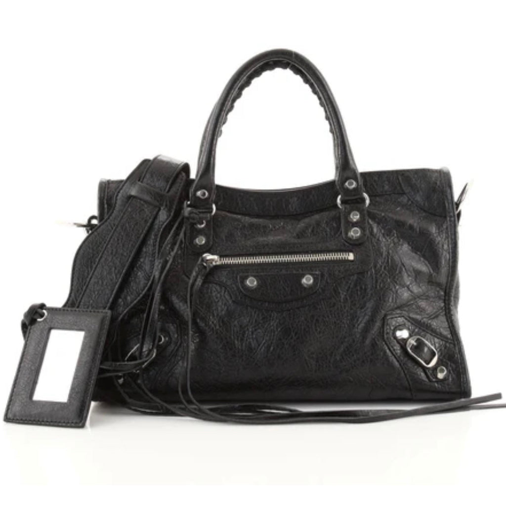 Balenciaga Le City Classic Studs Handbag Satchel Textured Leather Small Black
