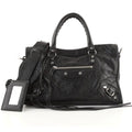 Balenciaga Le City Classic Studs Handbag Satchel Textured Leather Small Black