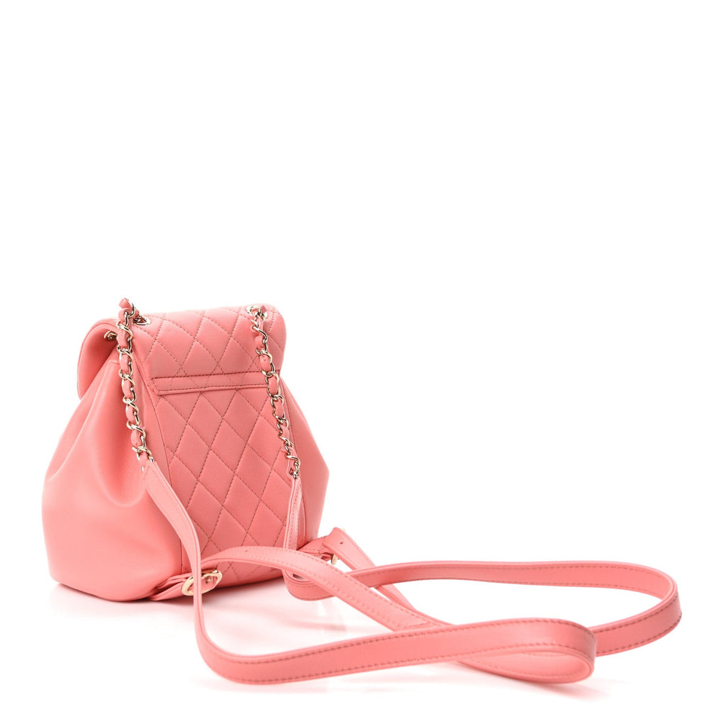 Lambskin Quilted Small Duma Drawstring Backpack Pink