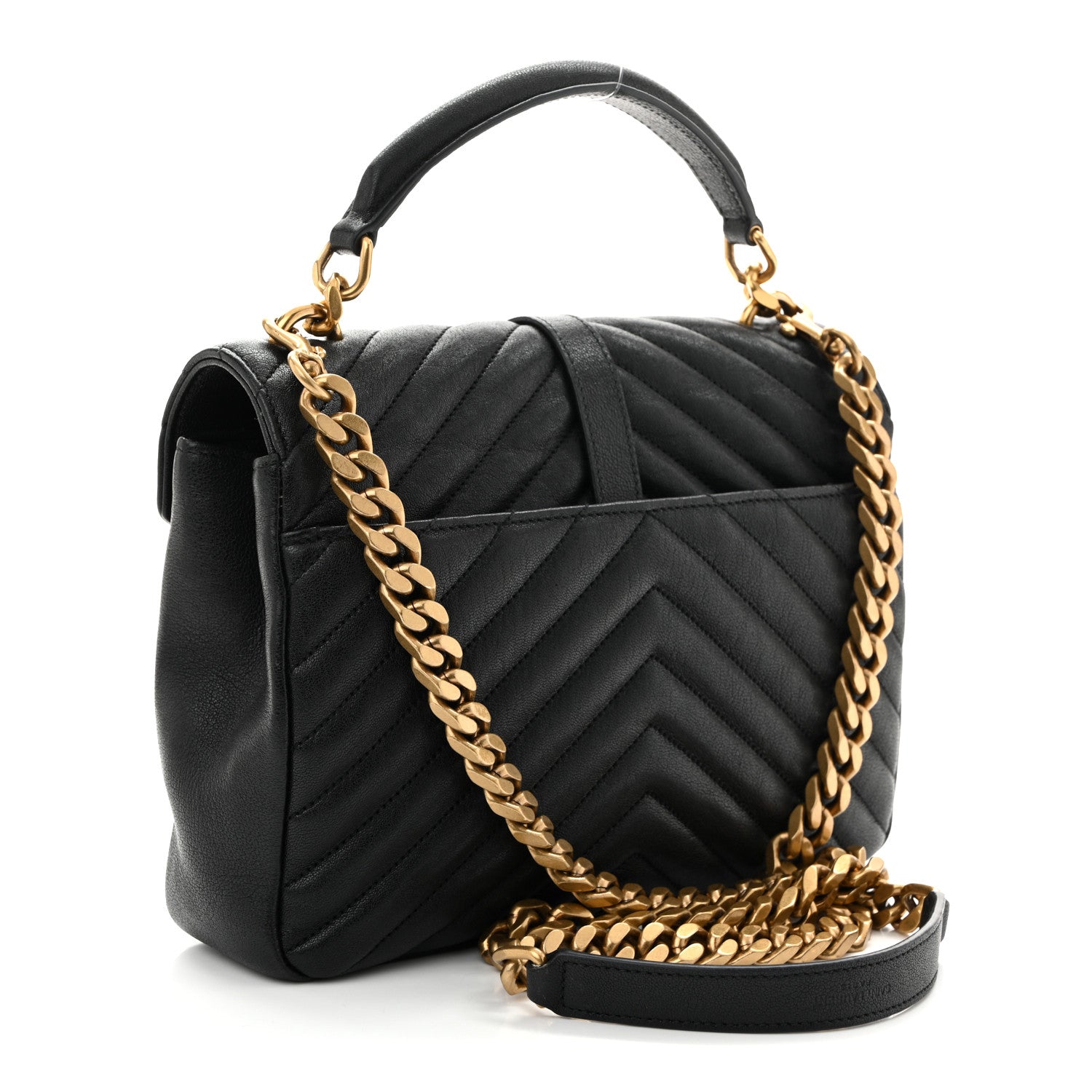 Sheepskin Matelasse Chevron Monogram Medium College Bag Black