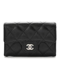 Caviar Quilted Flap Card Holder Wallet Black