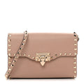 Pebbled Calfskin Medium Rockstud Flip Lock Crossbody Bag Poudre