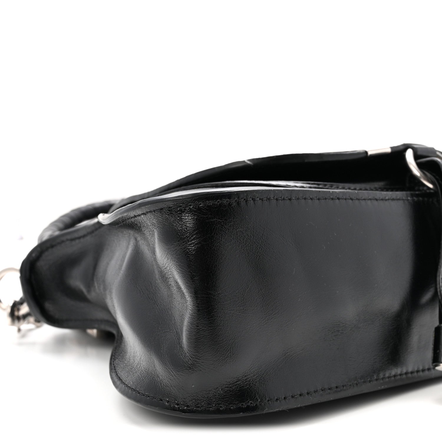 Shiny Grained Calfskin Small Marcie Bag Black