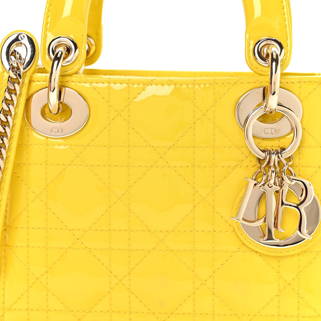 Patent Cannage Mini Lady Dior Yellow