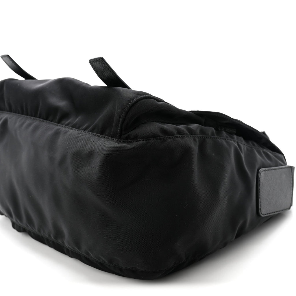 Tessuto Nylon Saffiano Double Buckle Messenger Shoulder Bag Black