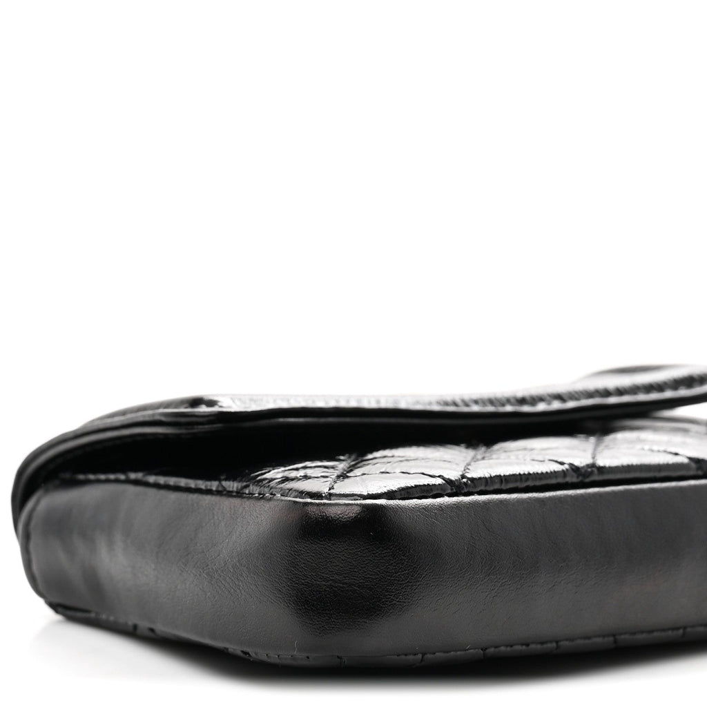 Shiny Aged Calfskin Quilted Waist Belt Bag Black