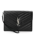 Grain De Poudre Matelasse Chevron Monogram Envelope Clutch Black
