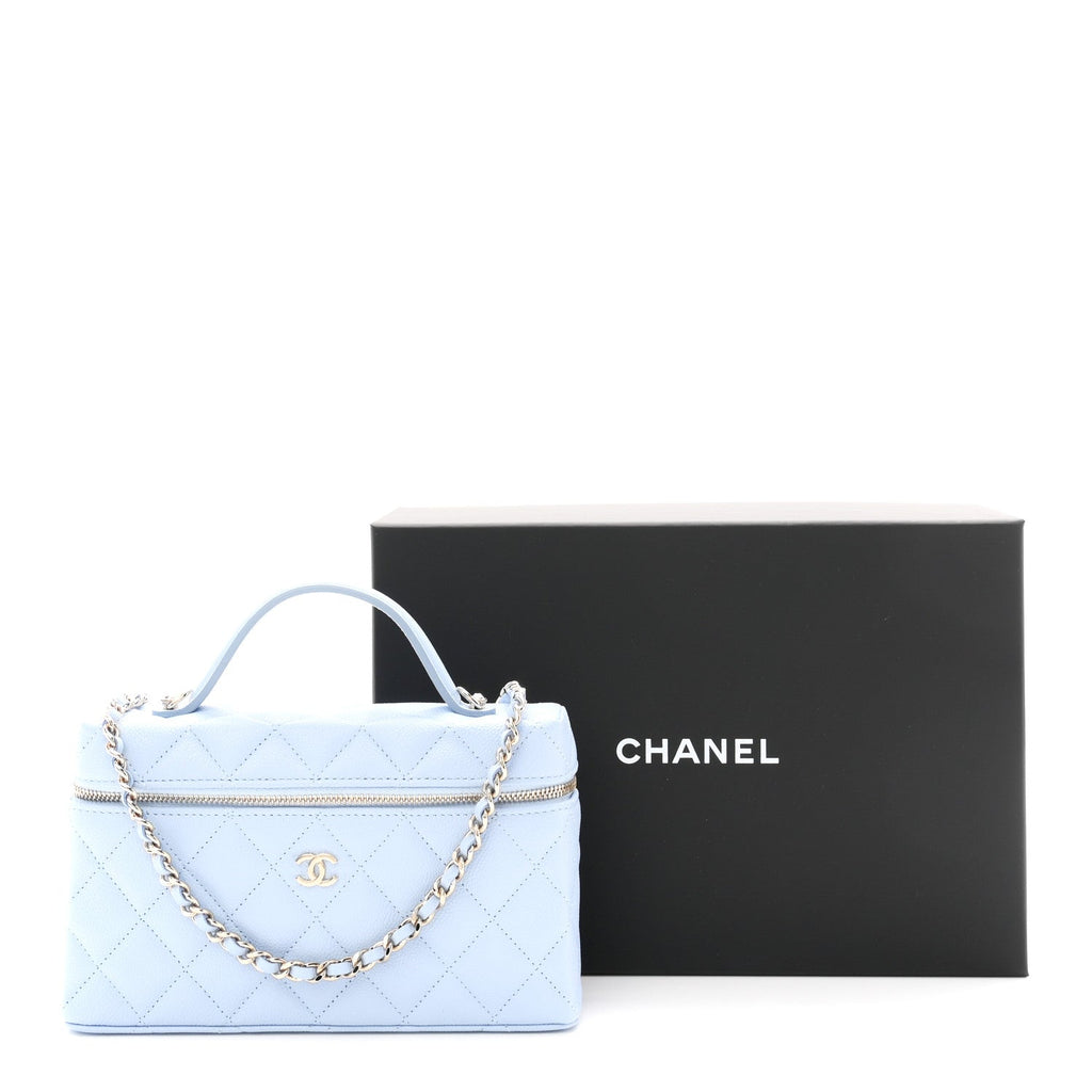 Caviar Quilted Top Handle Slim Vanity With Chain Light Blue Light Blue
