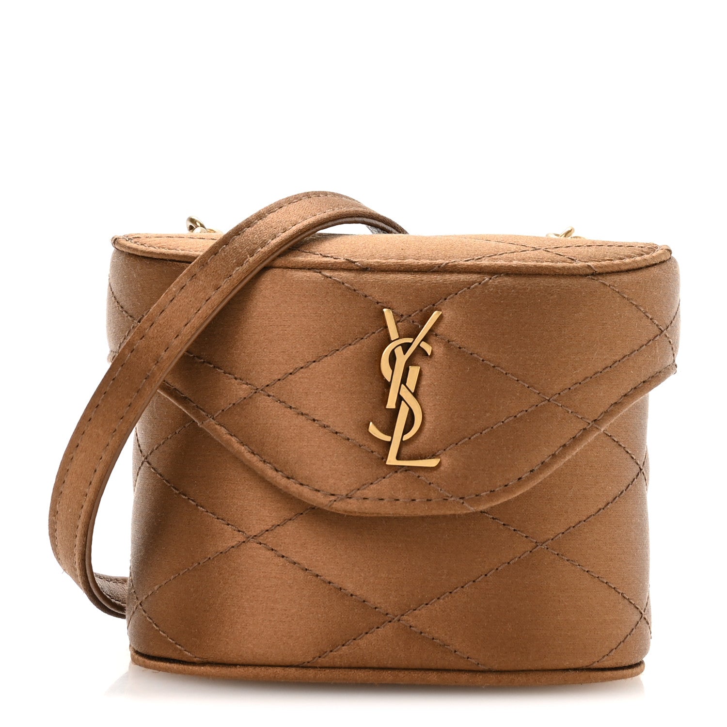Satin Matelasse Monogram Micro June Box Bag Bitter Cocoa