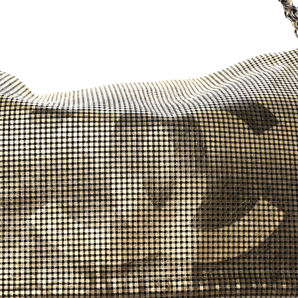 Metallic Lambskin Perforated Hollywood Accordion Flap Bag Gold