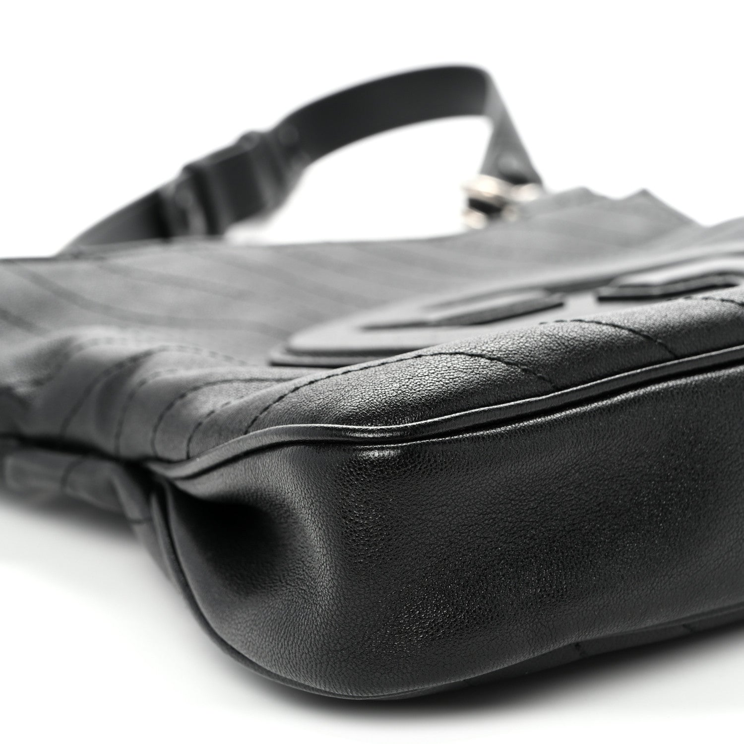 Sakai Be Green Calfskin Diagonal Stitched Small Blondie Tote  Black