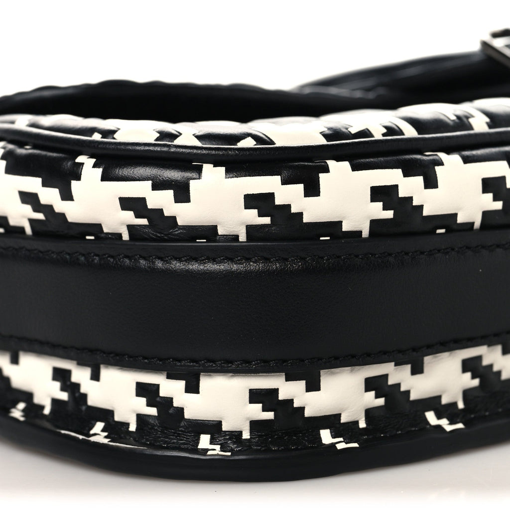 Box Calfskin Houndstooth Quilted East West Bobby Bag Black White