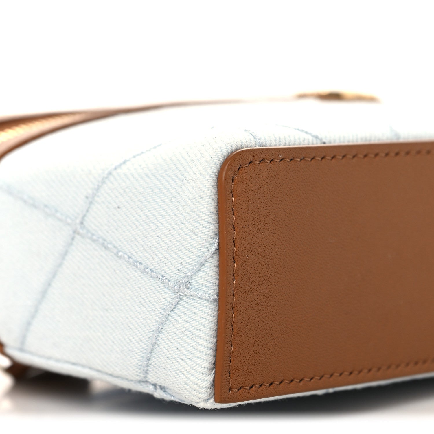 Denim Calfskin Quilted Coco Beach Top Handle Long Vanity Blue Brown