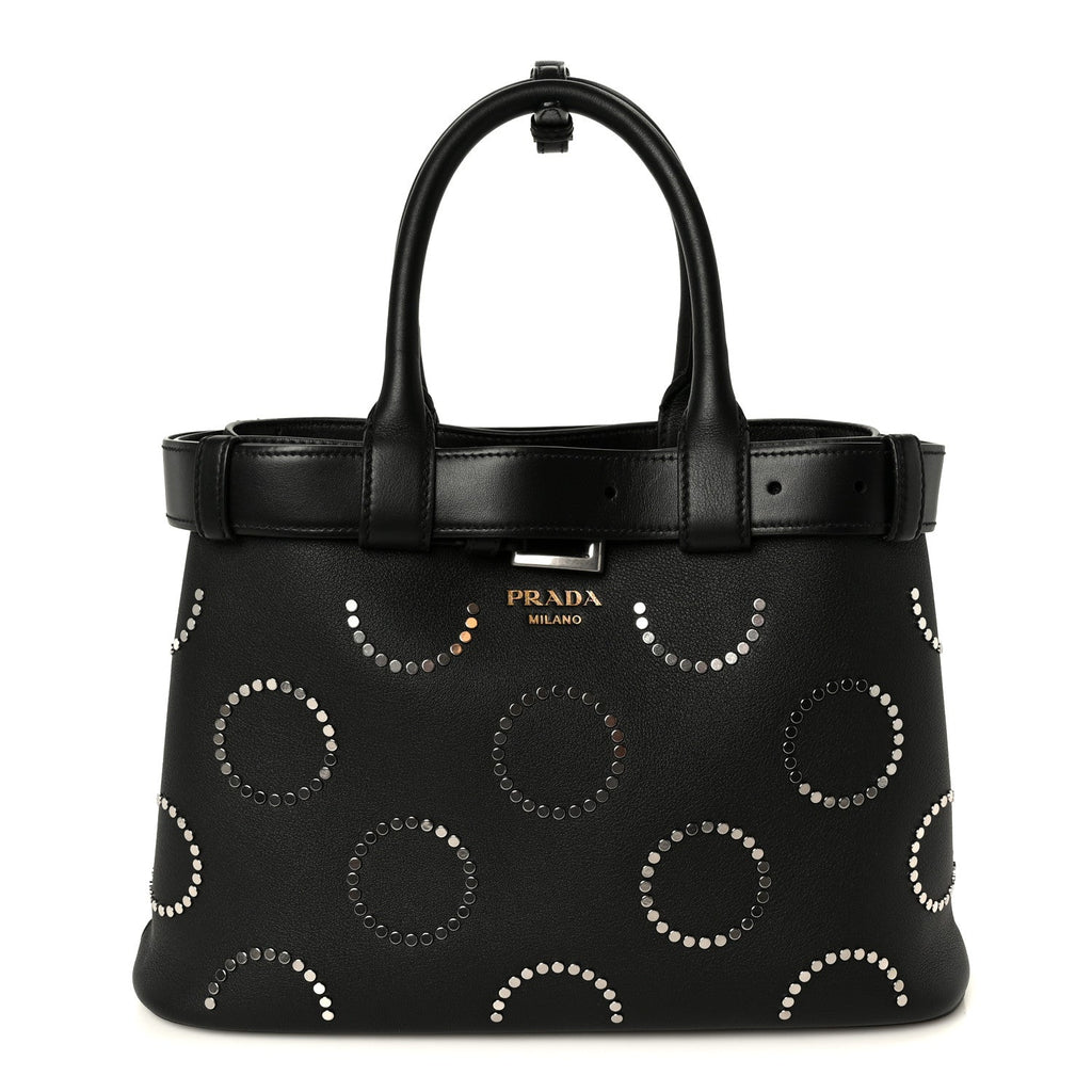 Soft Grain Calfskin Studded Large Buckle Bag With Belt Black