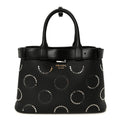 Soft Grain Calfskin Studded Large Buckle Bag With Belt Black