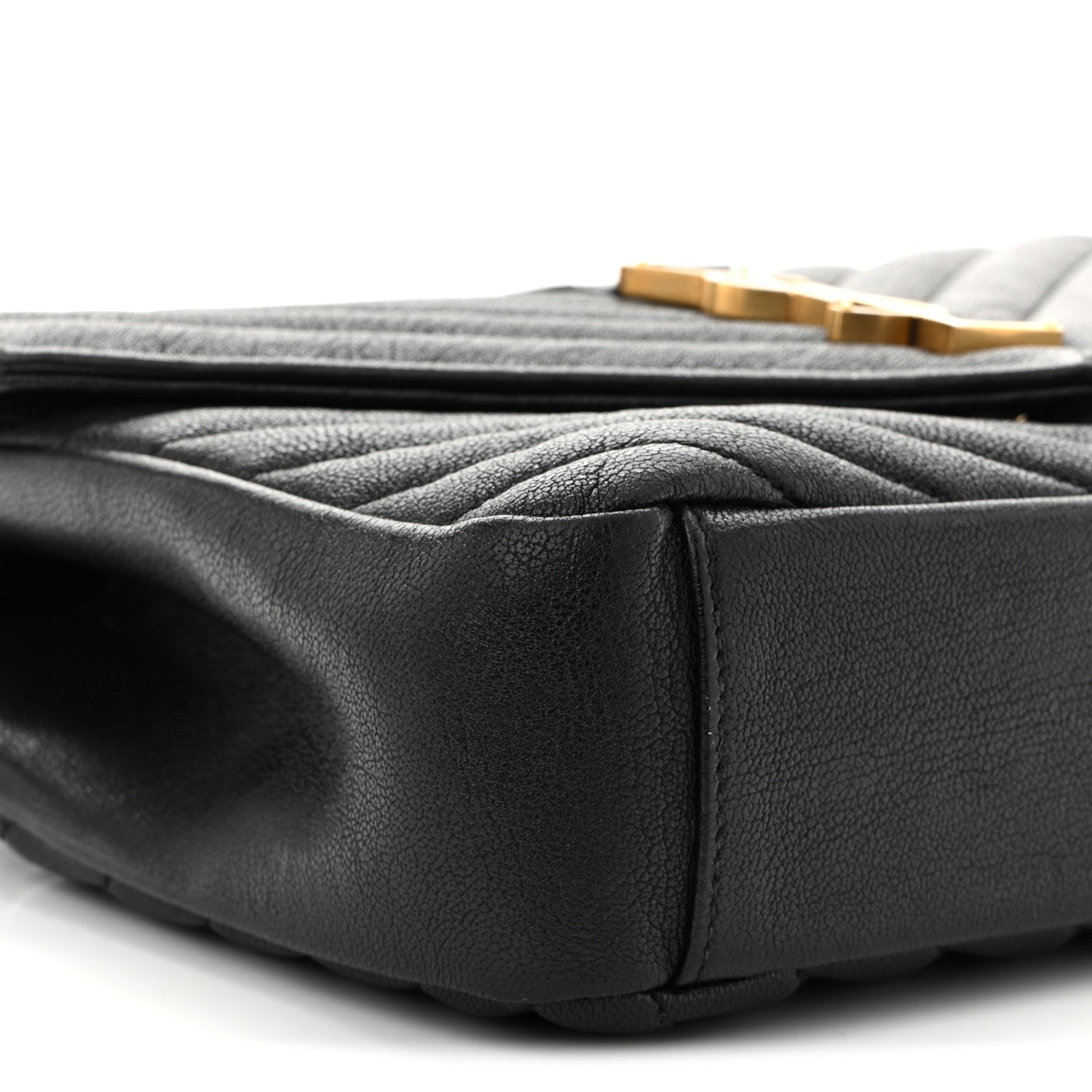 Sheepskin Matelasse Chevron Monogram Medium College Bag Black