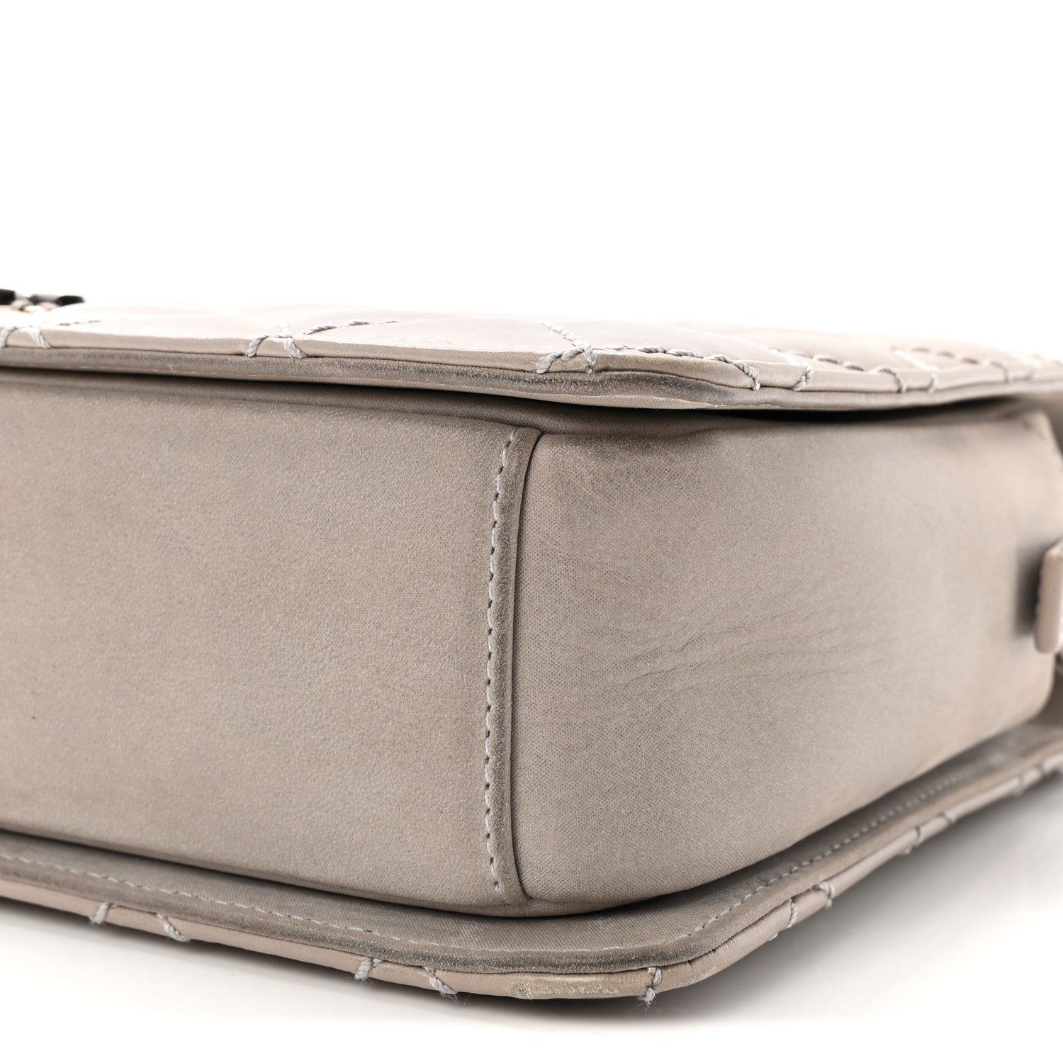 Glazed Calfskin Quilted Medium Day Trip Flap Grey