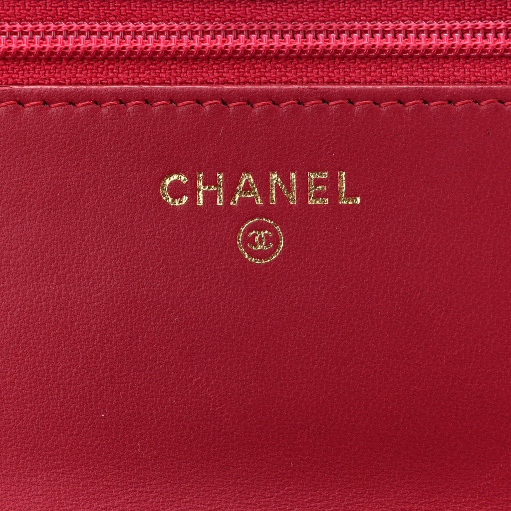 Lambskin Quilted Trendy CC Wallet On Chain WOC Dark Pink