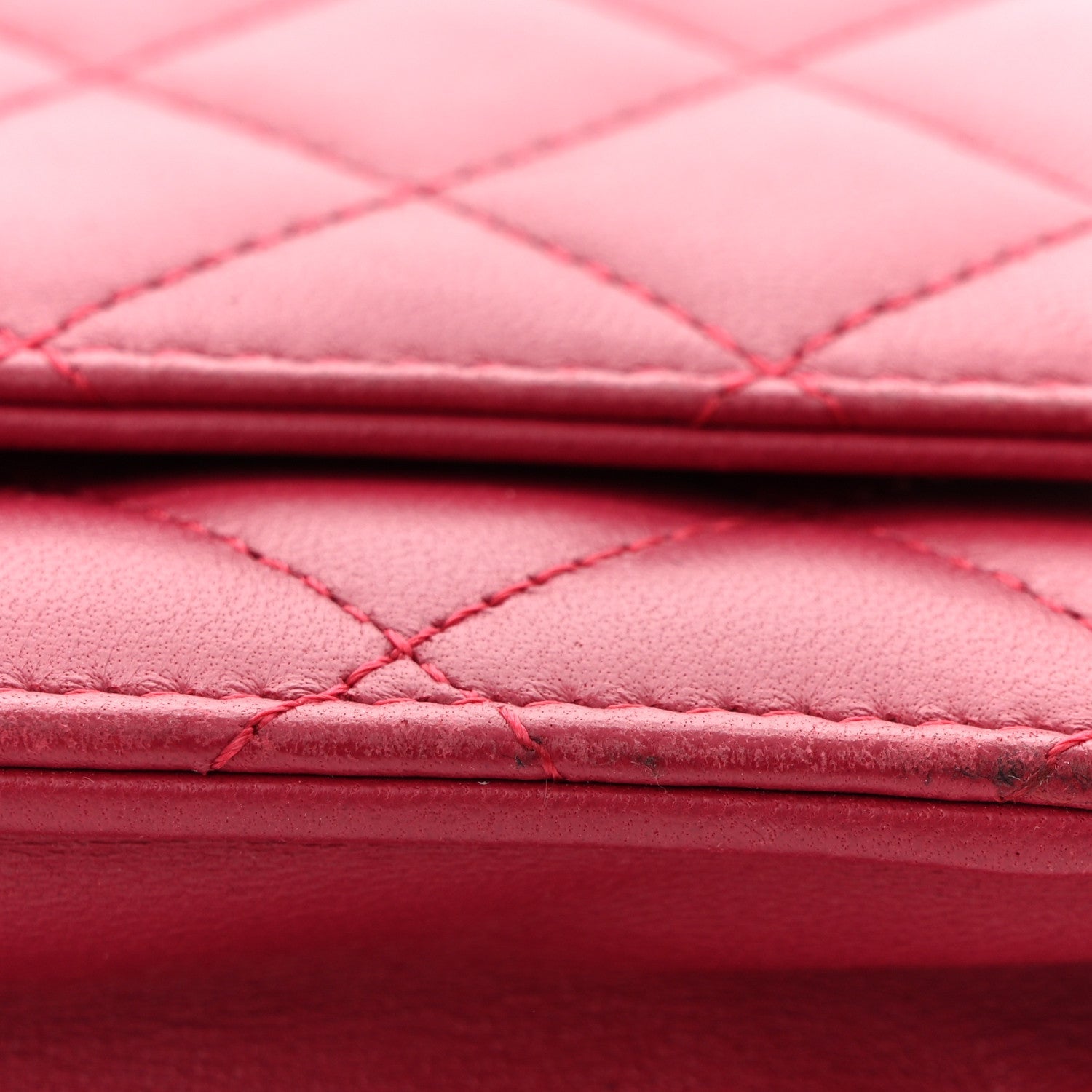 Lambskin Quilted Trendy CC Wallet On Chain WOC Dark Pink