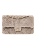 Suede Quilted Medium Double Flap Grey