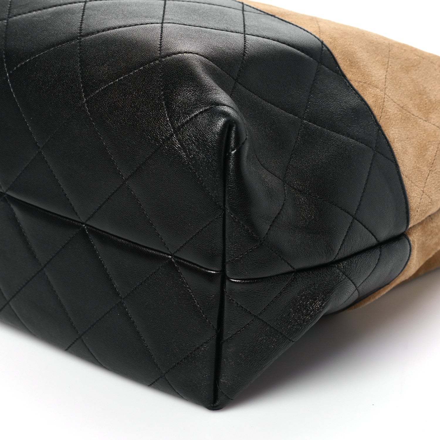 Suede Calfskin Shiny Lambskin Quilted Large Coco Base Shopping Bag Beige Black