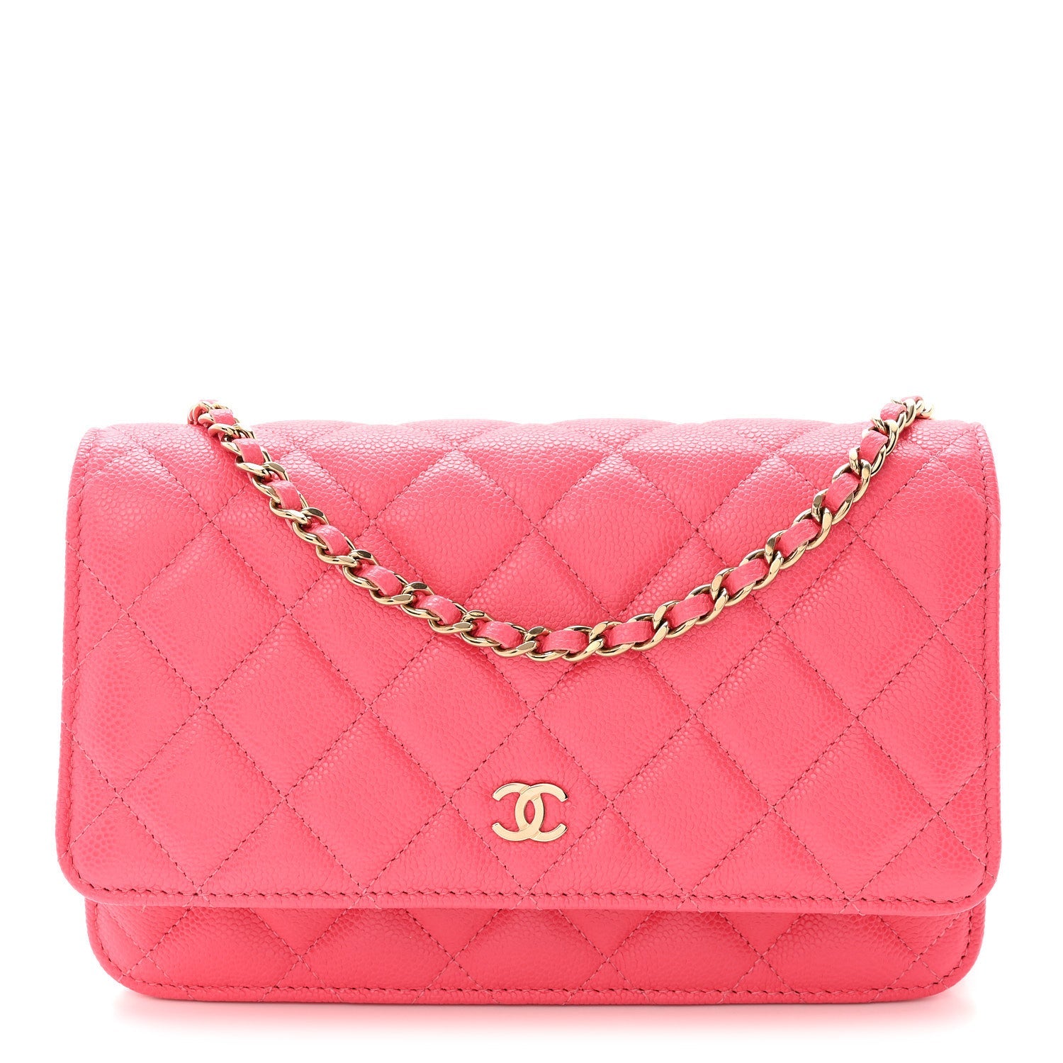 Caviar Quilted Wallet On Chain WOC Dark Pink