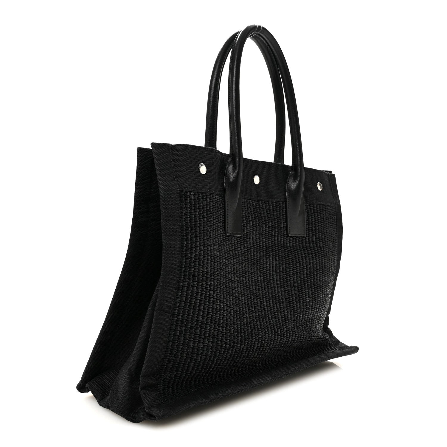 Raffia Linen Calfskin Small Rive Gauche Tote Black