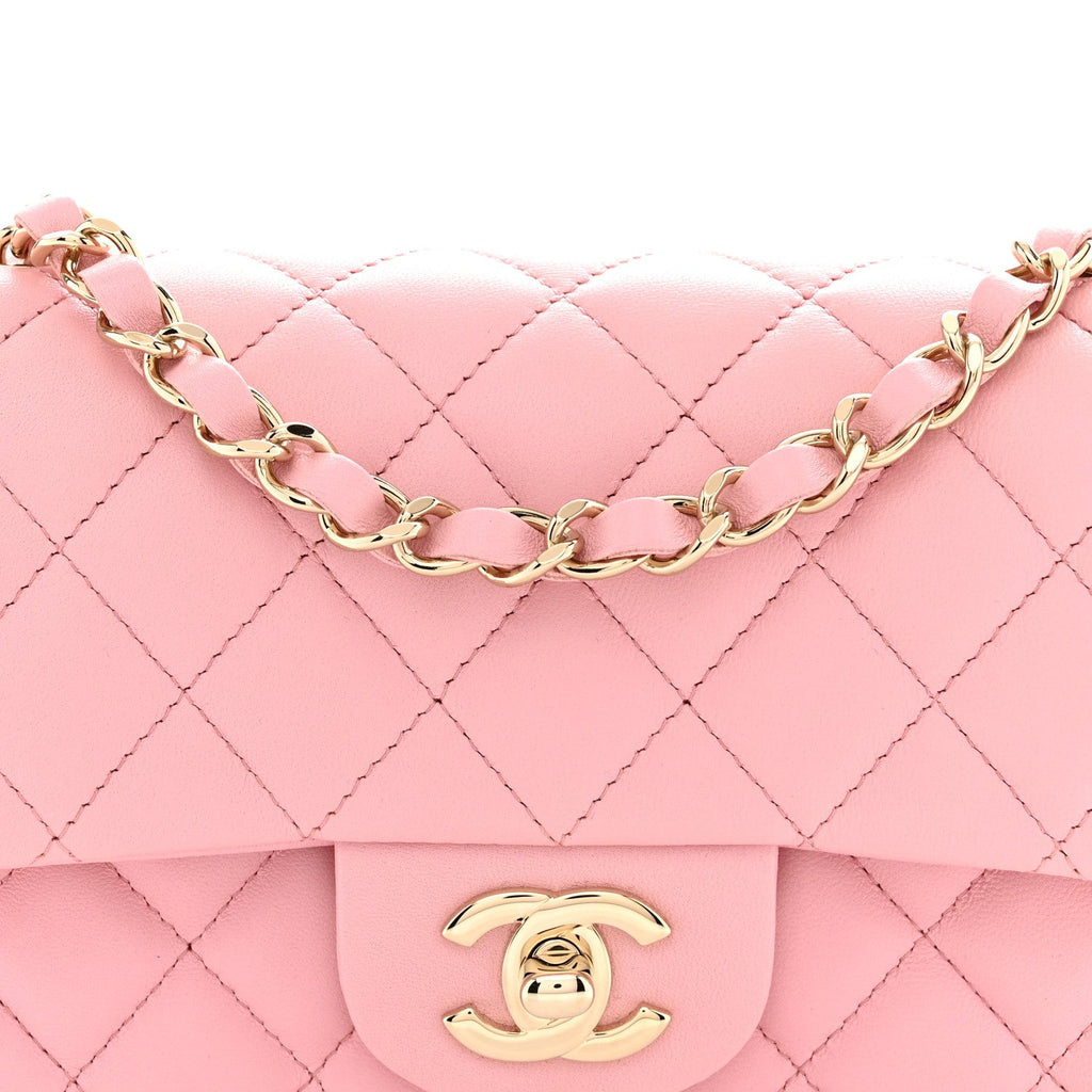 Lambskin Quilted Mini Rectangular Flap Pink