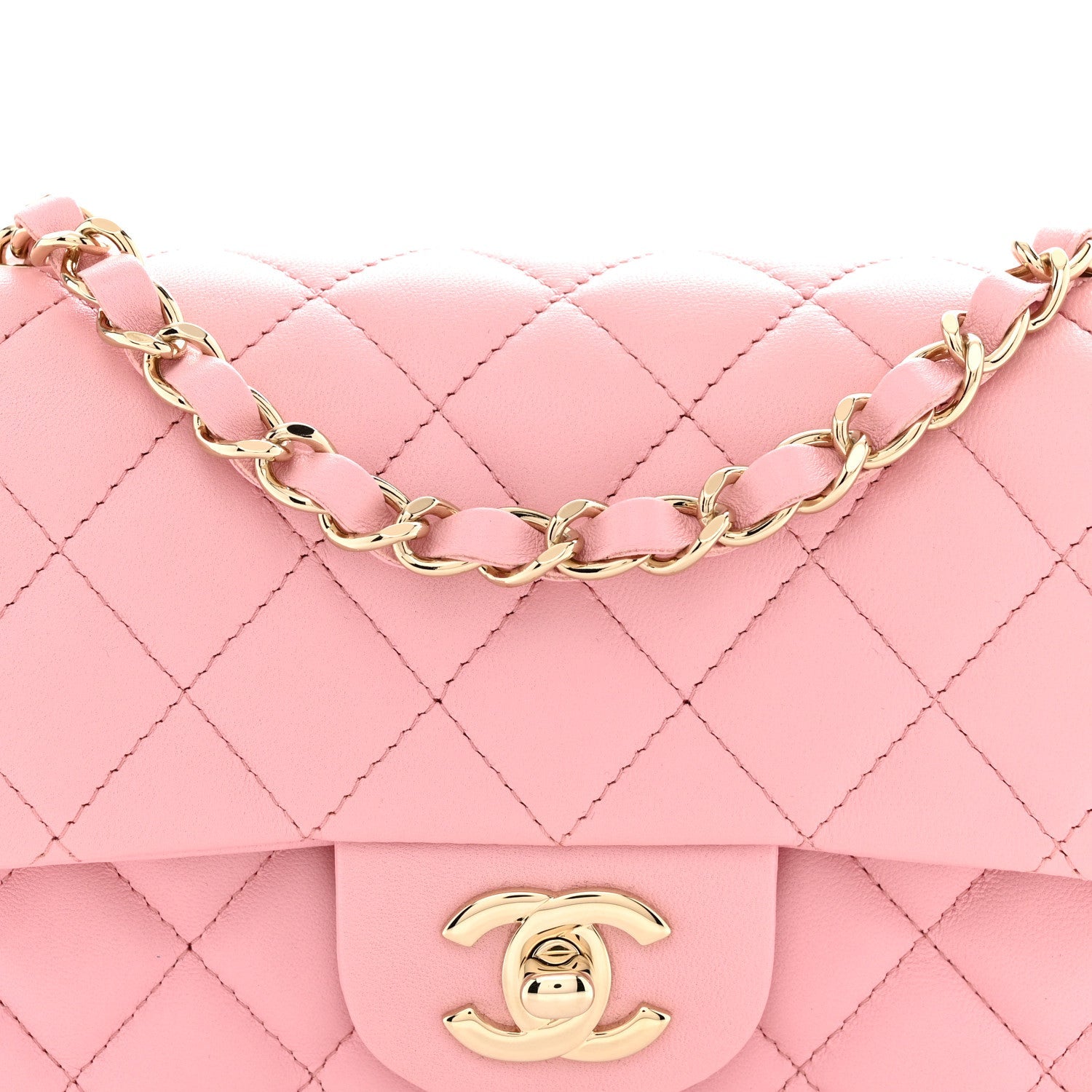 Lambskin Quilted Mini Rectangular Flap Pink