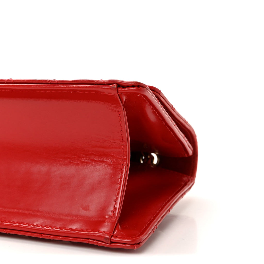 Glazed Calfskin Quilted East West Flap Red