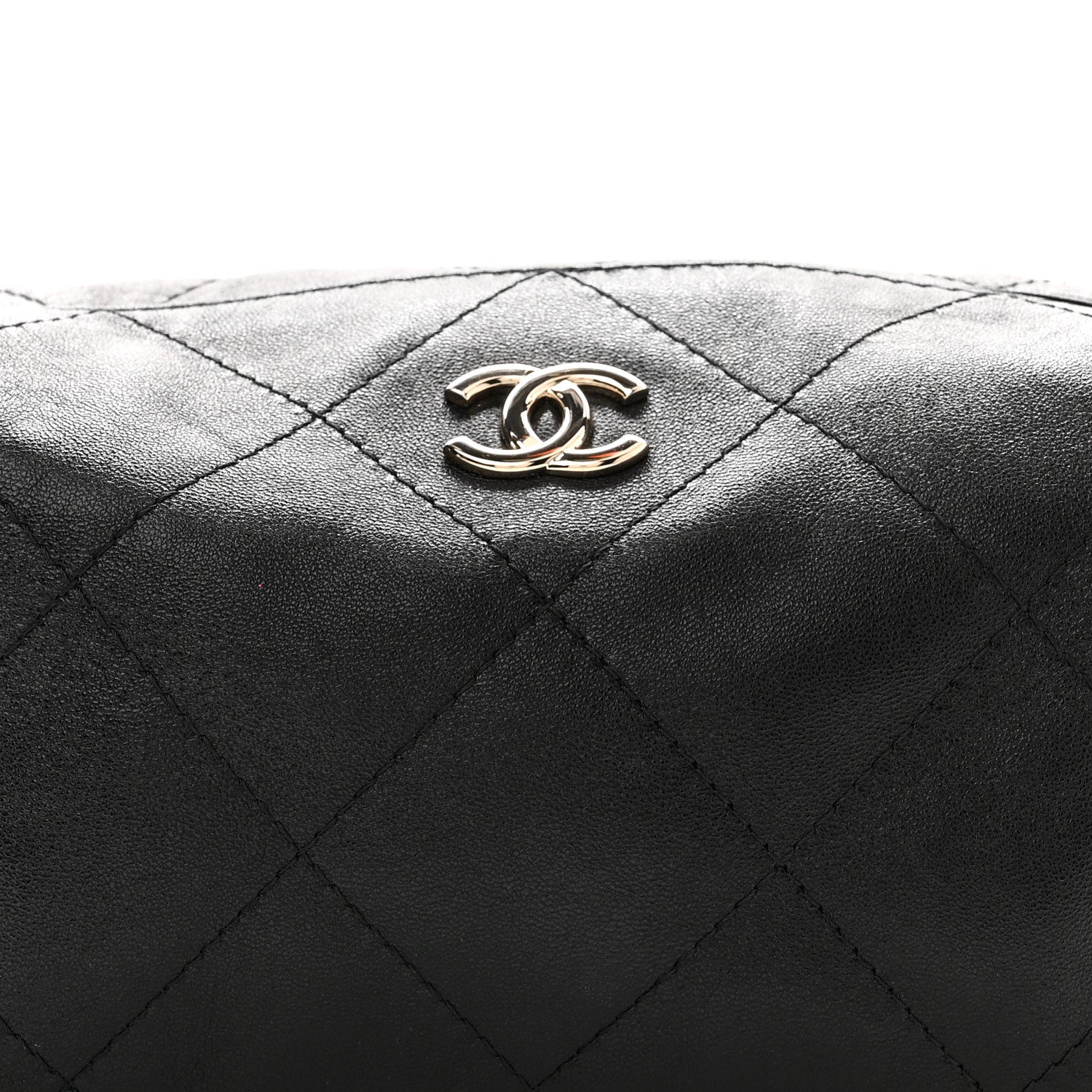 Shiny Lambskin Quilted Large Hobo Bag Black