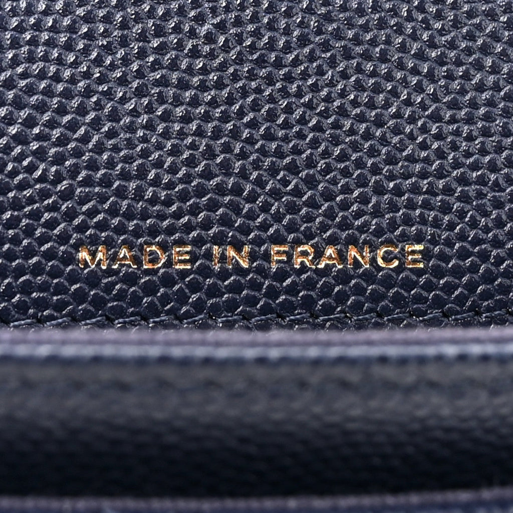 Caviar Quilted Flap Card Holder Wallet Navy Blue