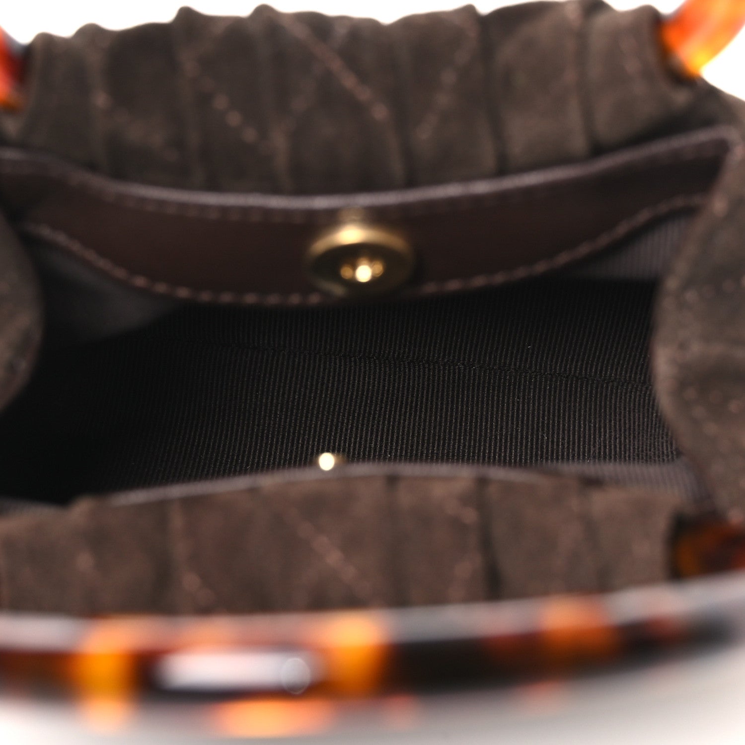 Suede Calfskin Plexiglass Tortoise Shell Quilted Mini Pouch Brown