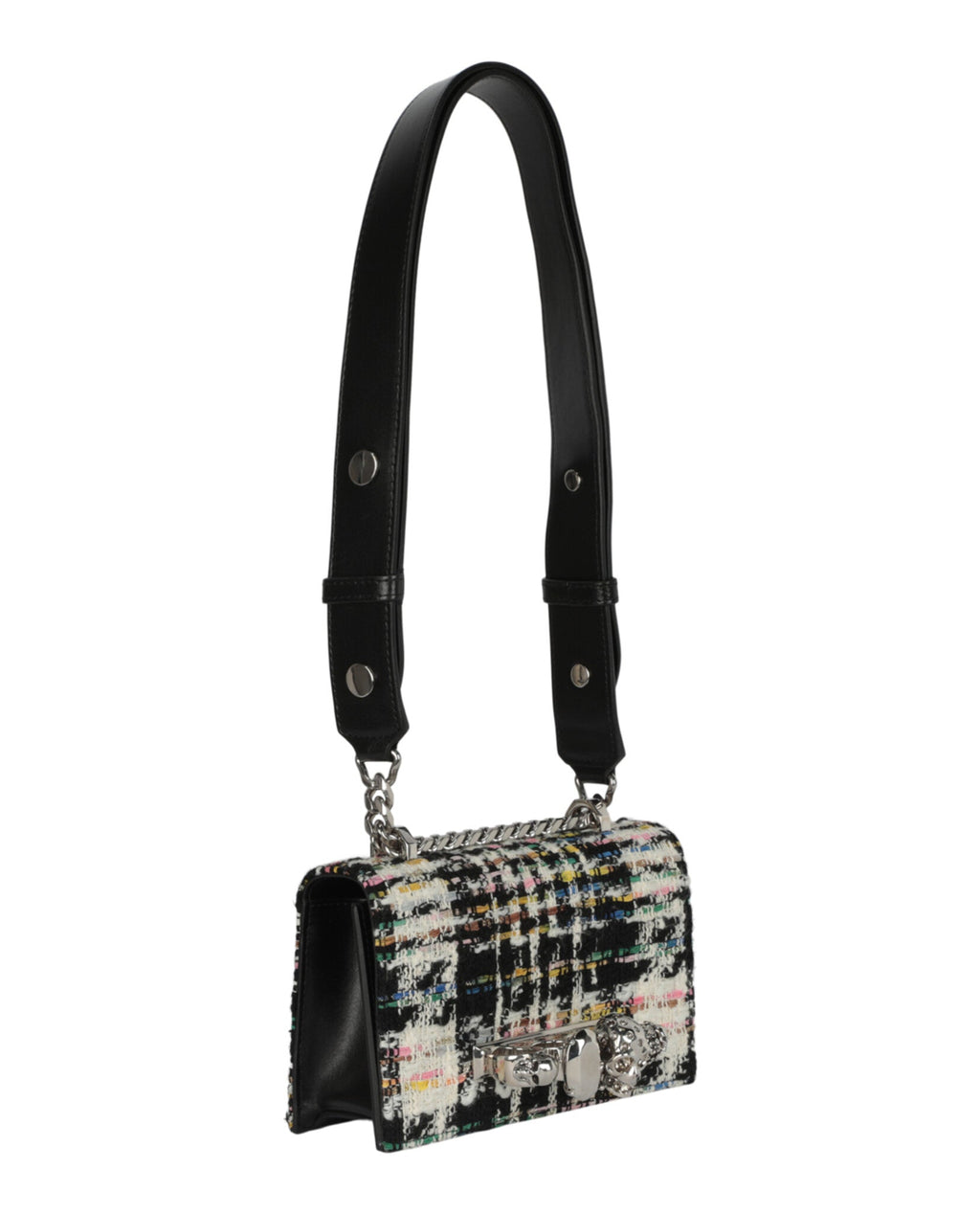 Alexander McQueen Womens Mini Jewelled Tweed Shoulder Bag