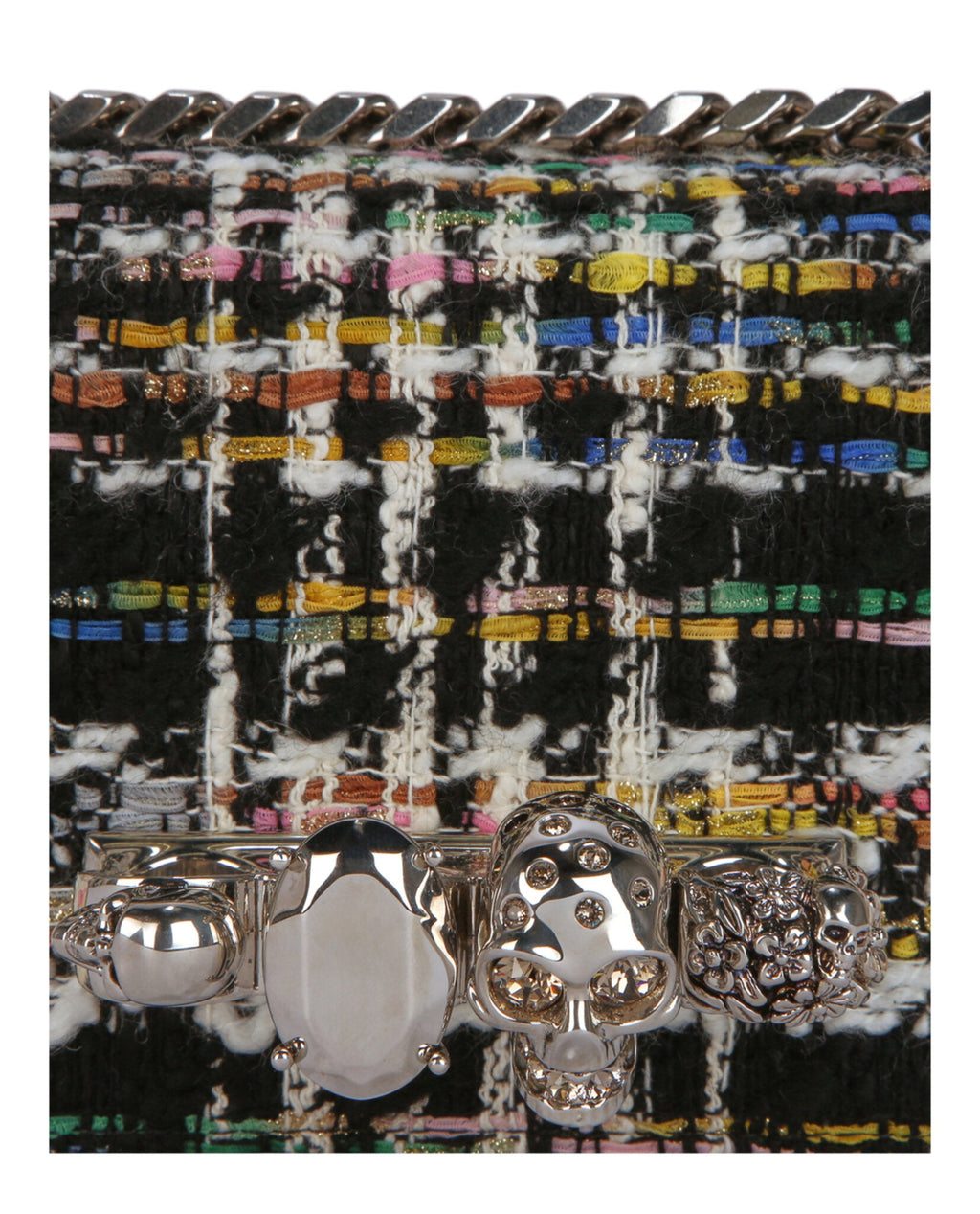Alexander McQueen Womens Mini Jewelled Tweed Shoulder Bag