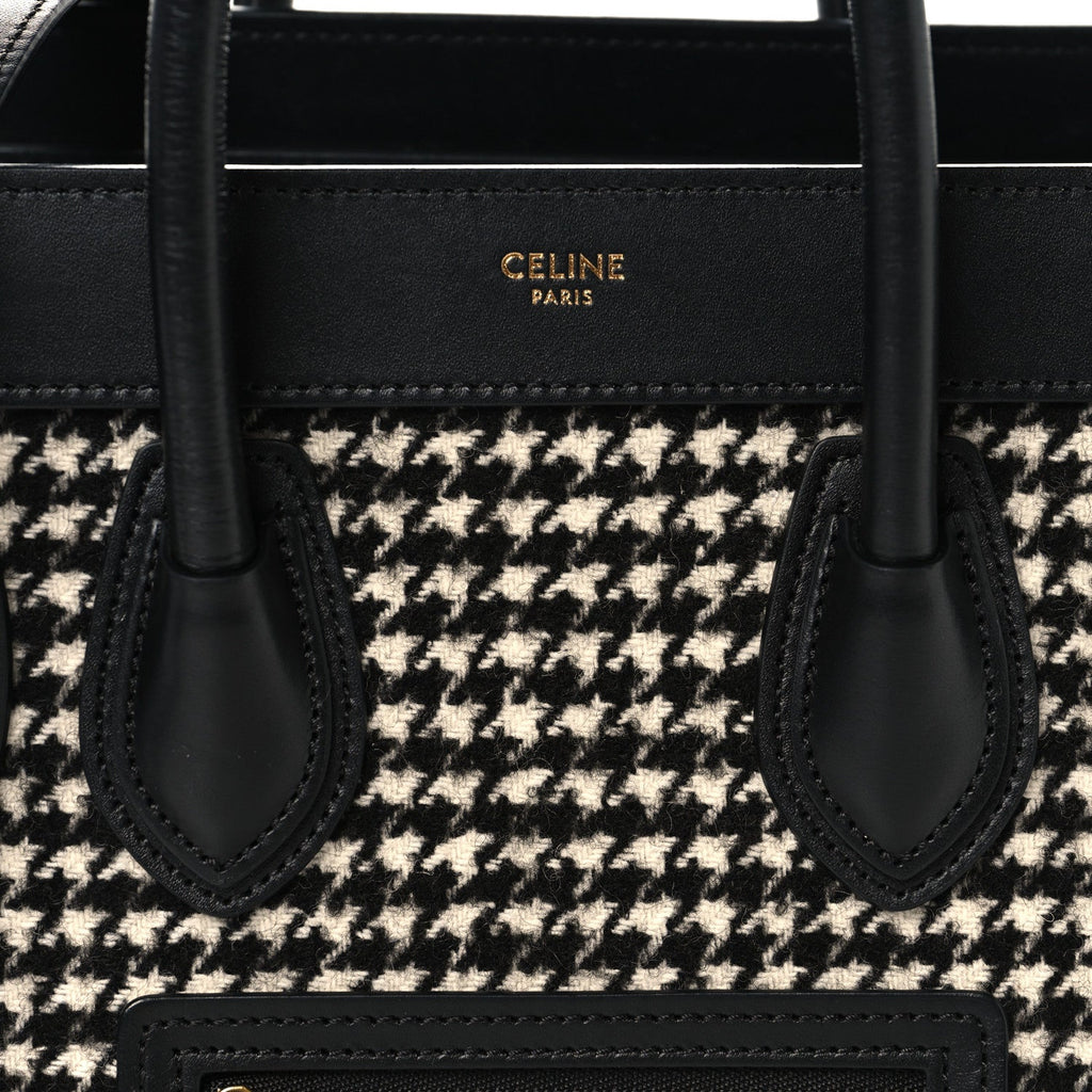 Smooth Calfskin Houndstooth Nano Luggage White Black