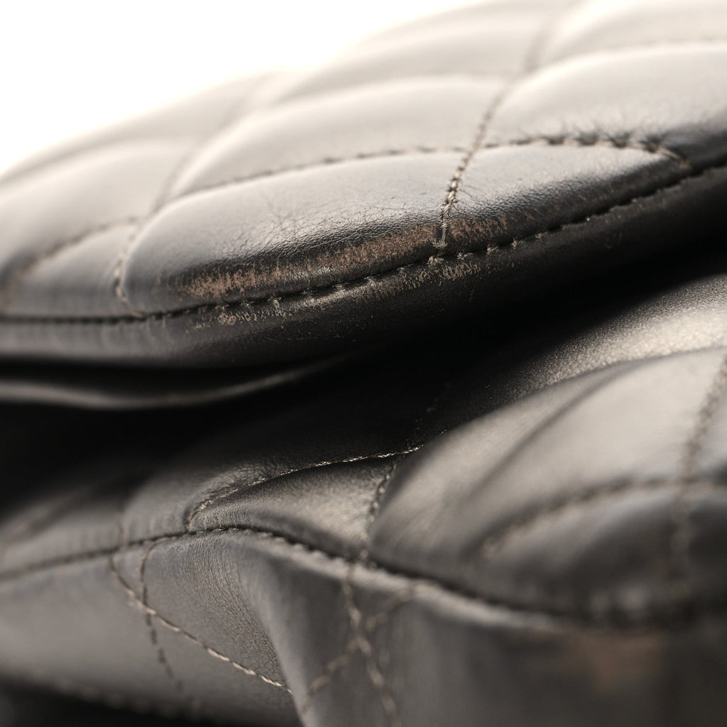 Metallic Lambskin Quilted Jumbo Double Flap Pewter