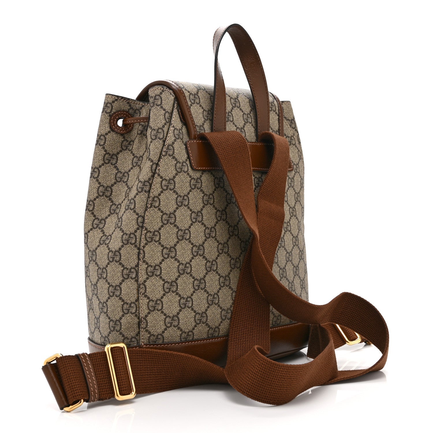 GG Supreme Monogram Azalea Calfskin Retro Interlocking G Buckle Backpack Beige Ebony Brown Sugar