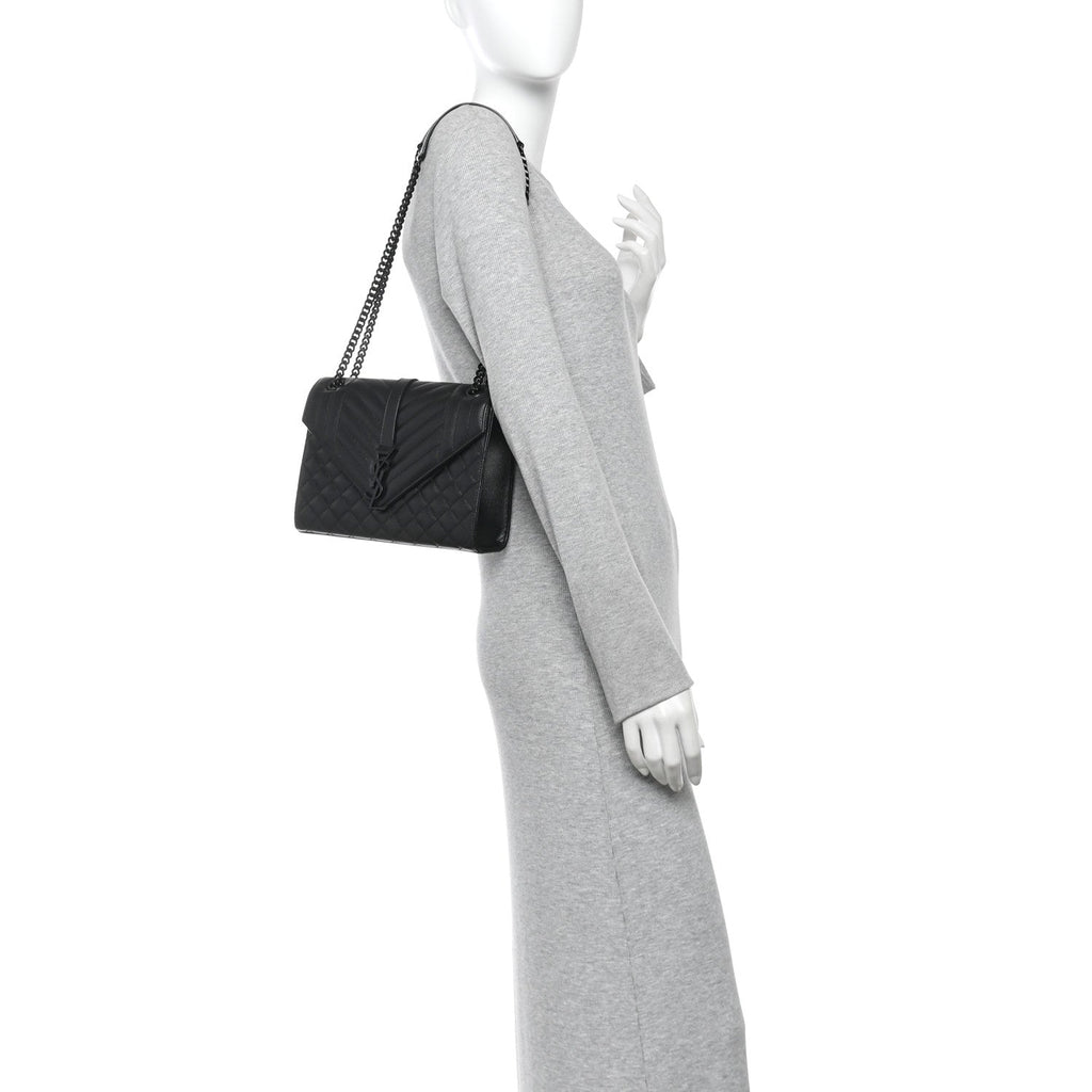 Grain De Poudre Textured Mixed Matelasse Triquilt Medium Monogram Monochrome Satchel Black