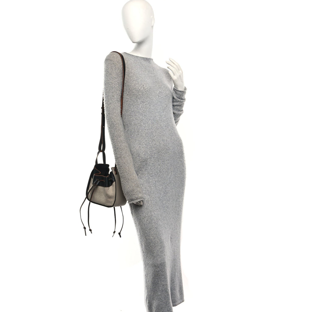 Calfskin Canvas Mini Hammock Shoulder Bag Mink Black