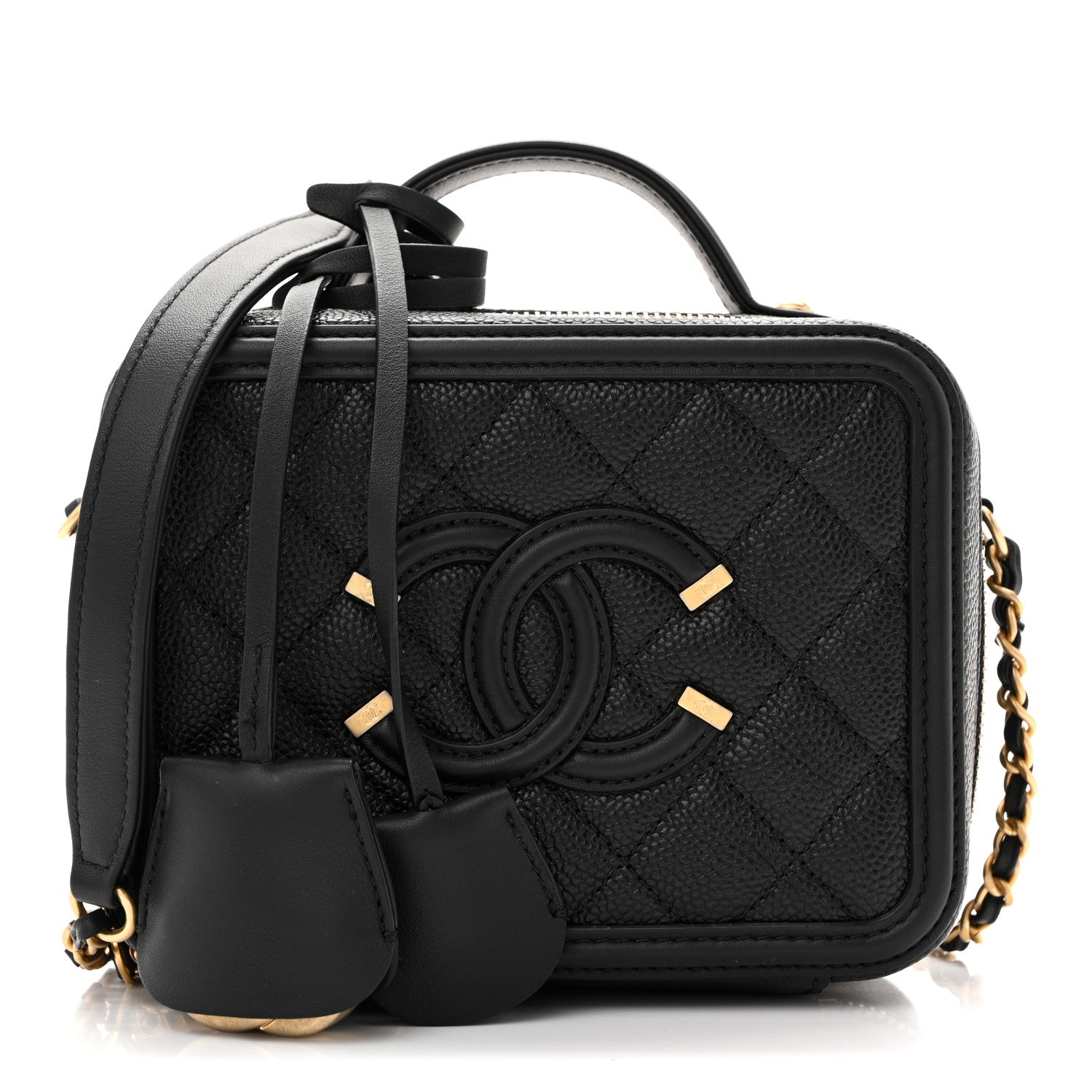 Caviar Quilted Small CC Filigree Vanity Case Black