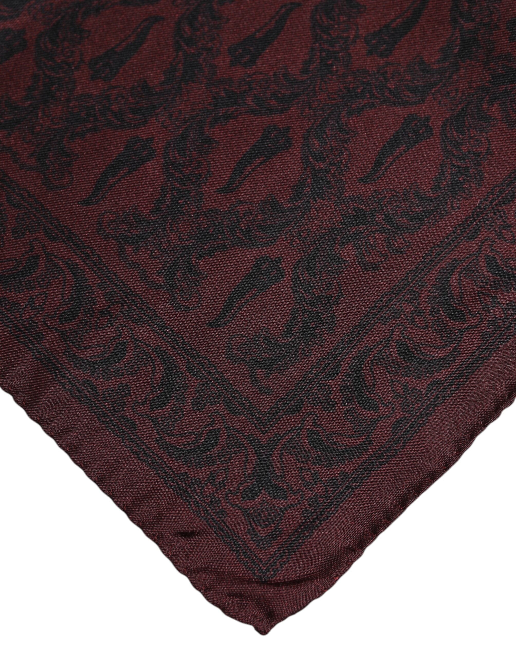 Dolce & Gabbana Maroon Black Printed Square Men Foulard Men's Scarf