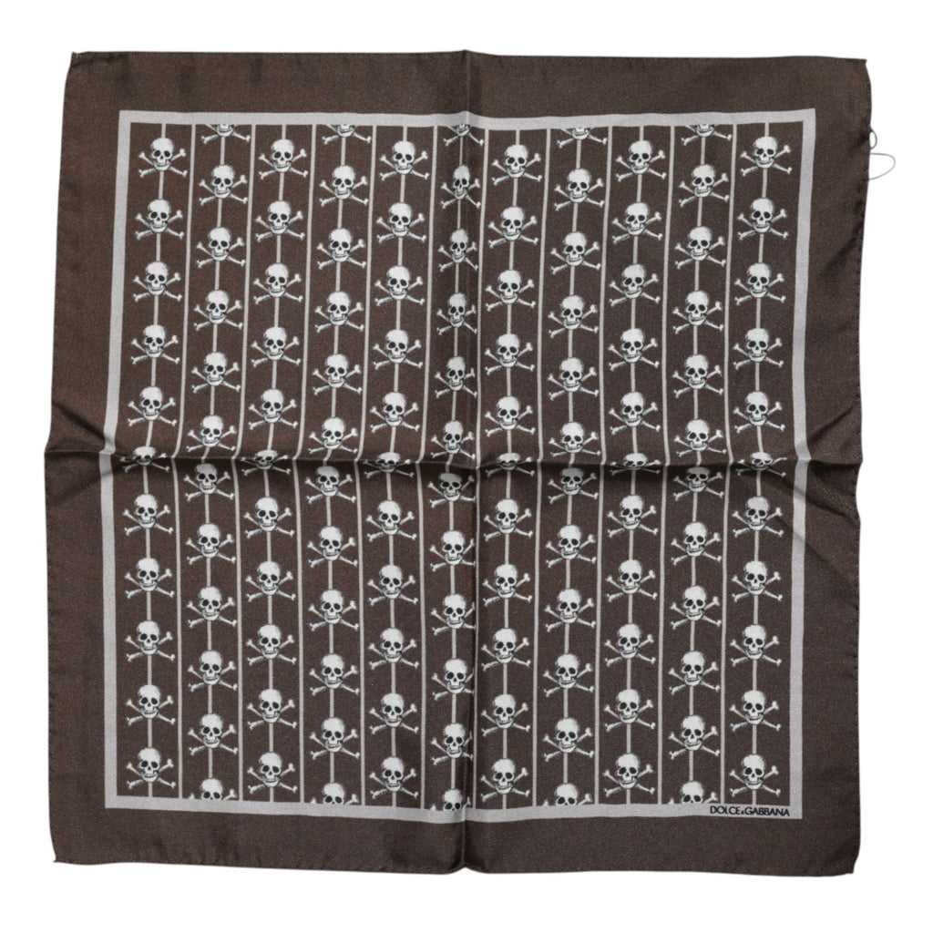 Dolce & Gabbana Brown Skull Silk Square Men Foulard Men's Scarf