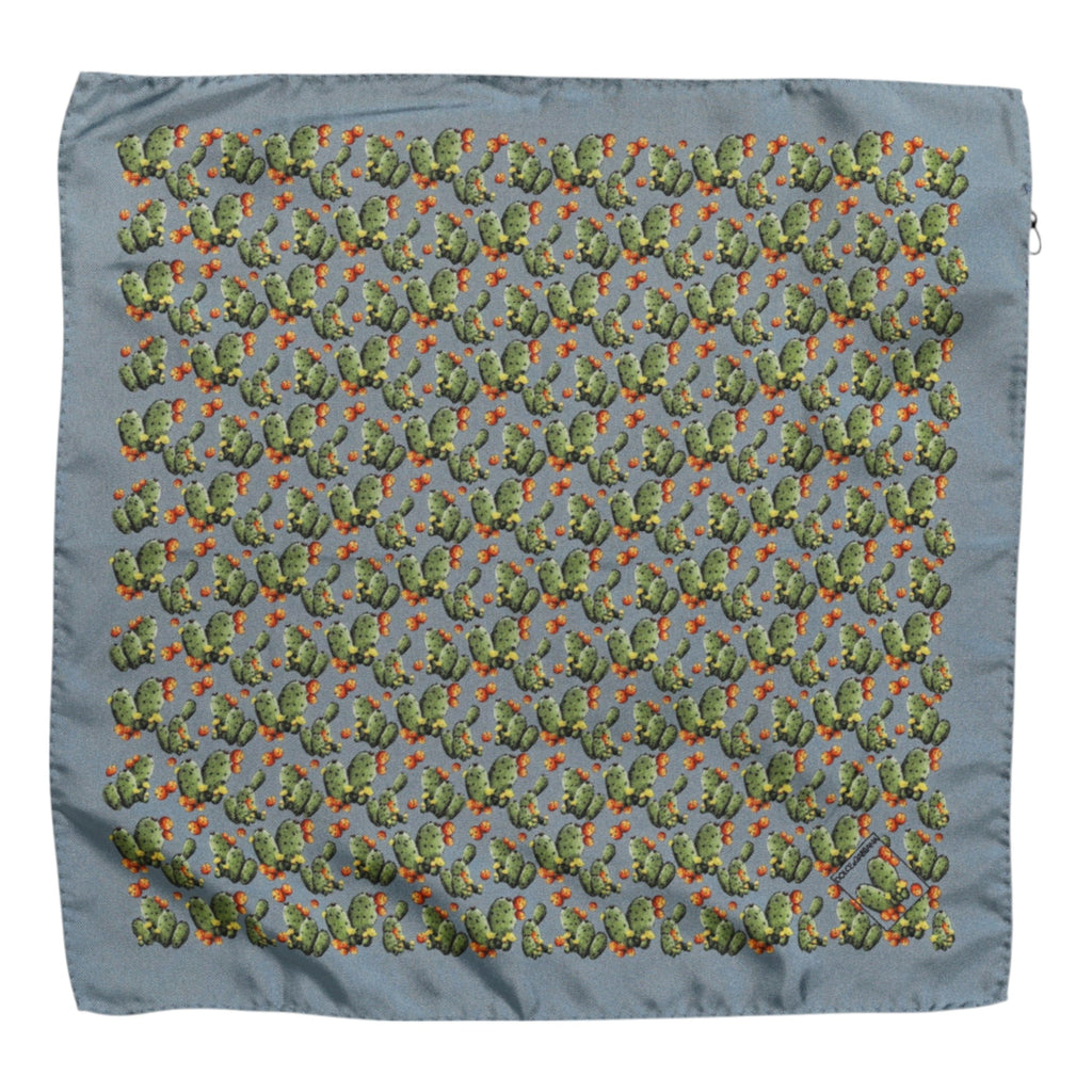 Dolce & Gabbana Gray Green Cactus Print Square Foulard Men's Scarf
